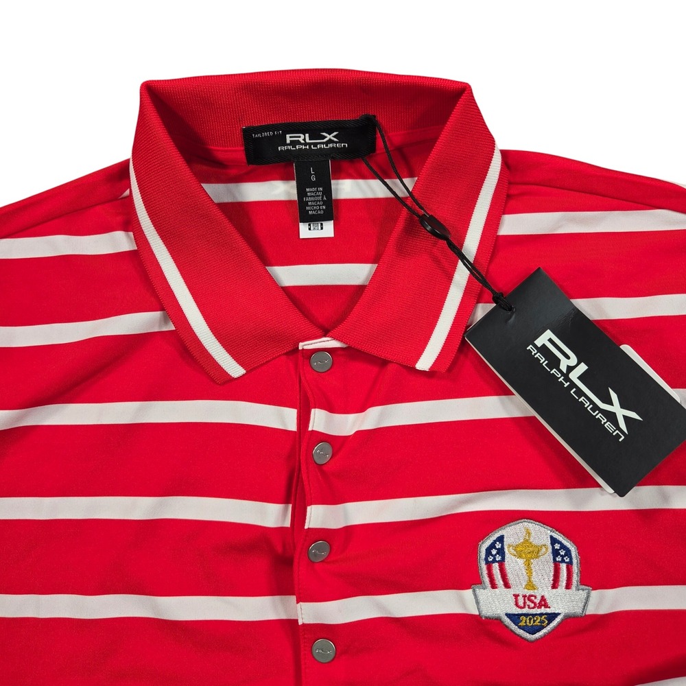 RLX Ralph Lauren Ryder Cup 2025 USA Polo Shirt Mens Large Red White Striped NWT